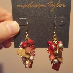 Dangle Earrings in Gold and Raspberry Hues